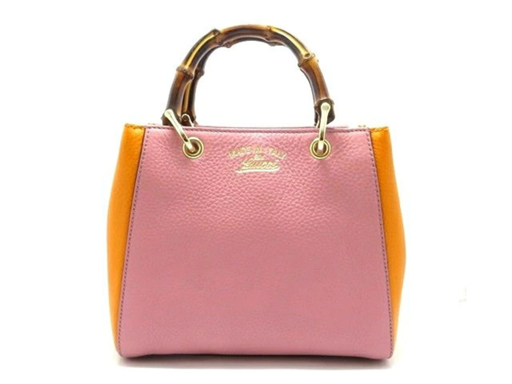 Gucci handbag bamboo pink orange calfskin